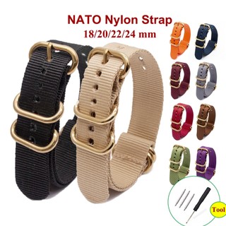 Dây Đeo Đồng Hồ Bằng Vải Nylon Dệt Có Khóa Vàng 18mm 20mm 22mm 24mm