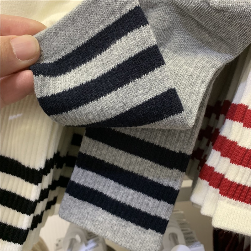 Tất cổ cao nam nữ cotton pha kẻ ngang pha trắng xám đen 3B phong cách thời trang [ Cổ cao kẻ ngang ]
