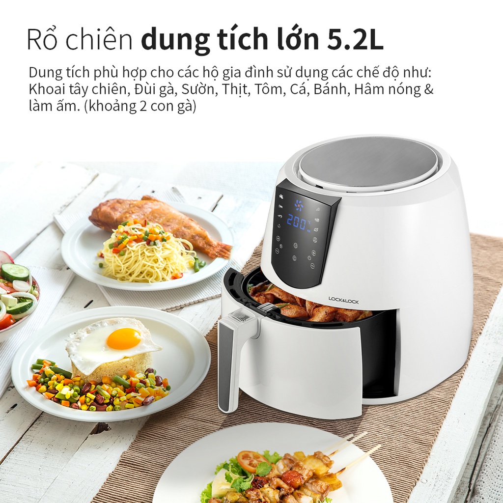 Nồi chiên không dầu LocknLock điện tử dung tích 5.2L EJF357 , tặng kèm chảo nướng 1.7L - K-MALL