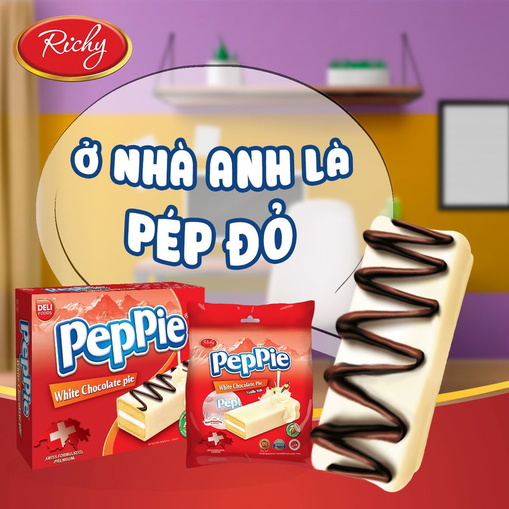 VỊ MỚI | MUA 3 TẶNG 1] Tổng 4 gói Bánh phủ socola Peppie Richy vị Vani loại khay 360g