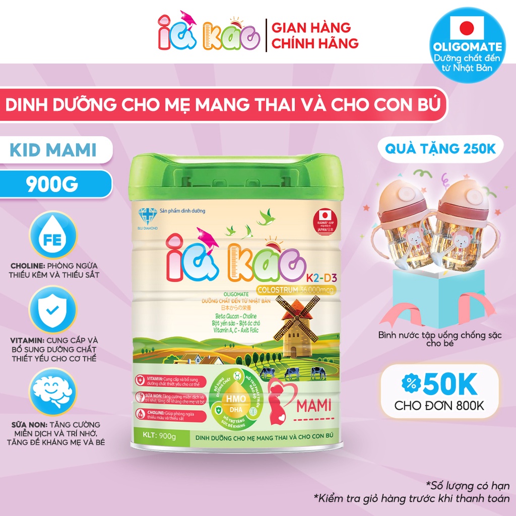 Sữa bột IQ Kao MAMI cho mẹ bầu, phụ nữ đang mang thai và cho con bú giúp bé thông minh và khỏe mạnh hộp 900g