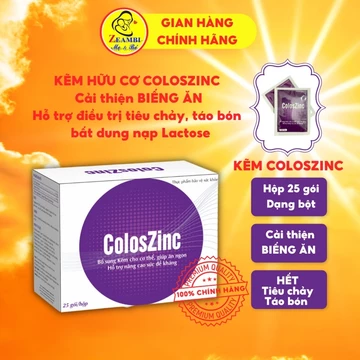 Kẽm COLOSZINC, Kẽm hữu cơ, Kẽm cho trẻ sơ sinh, Giúp trẻ ăn ngon, cải thiện biếng ăn, bất dung nạp lactose ( 25 gói )