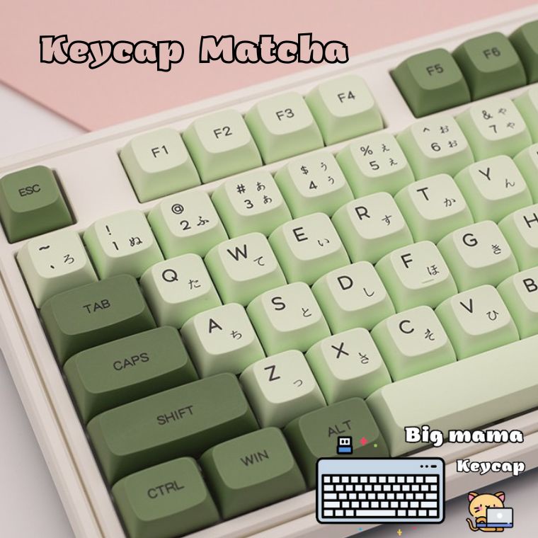 Keycap Matcha nhựa PBT cao cấp, 124 nút xanh - trắng dễ thương dành cho ...