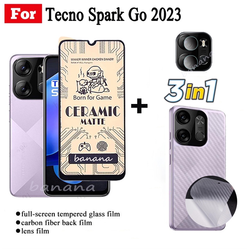 Kính cường lực gốm Tecno Spark Go 2023 cho Spark Go 2022 Spark 8C / 8T / 8 / 9 / 9T / 7 / 7T / 7 Pro / 6 GO / 6AIR Kính cường lực bảo vệ ống kính máy ảnh 3in1
