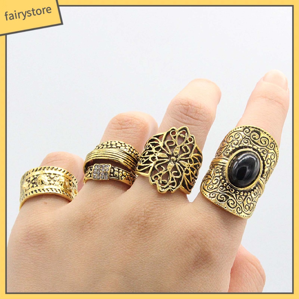Set 1 / 4 Nhẫn Đeo Khớp Ngón Tay Phong Cách Dân Tộc