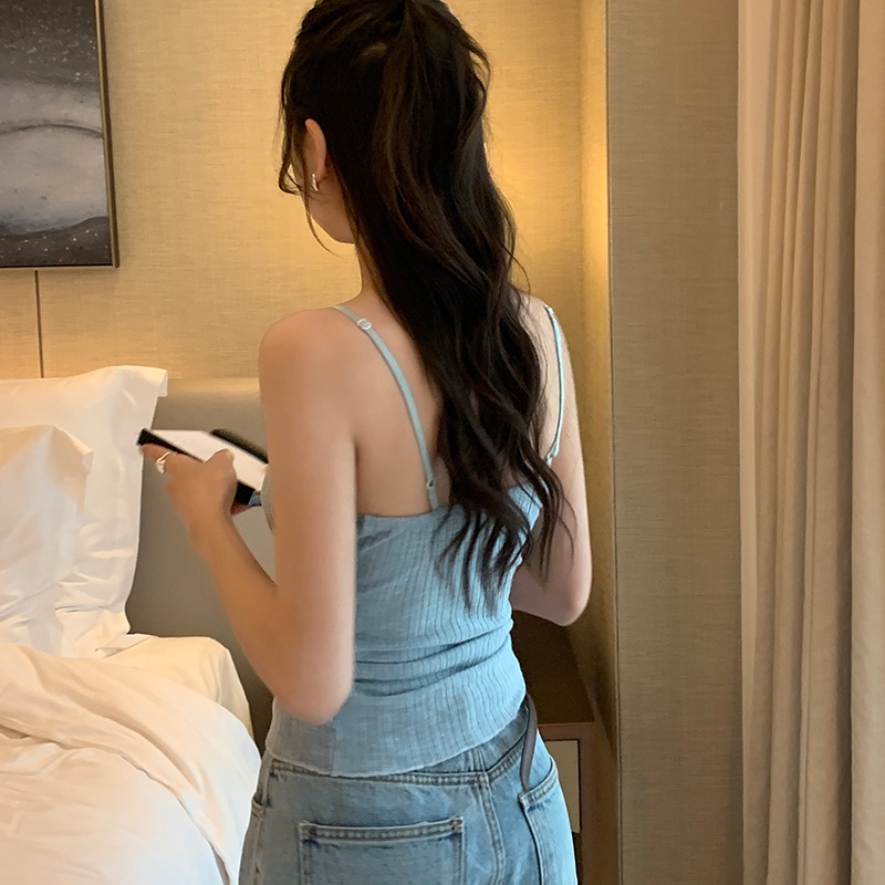 Áo hai dây SUXI màu trơn dáng ôm co giãn thời trang mùa hè quyến rũ cho nữ