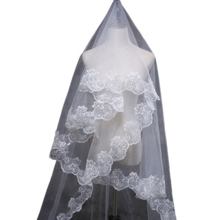Fine 150cm Nữ Cô Dâu Ngắn Đám Cưới Veil Trắng Một Lớp Ren Cạnh Hoa Táo