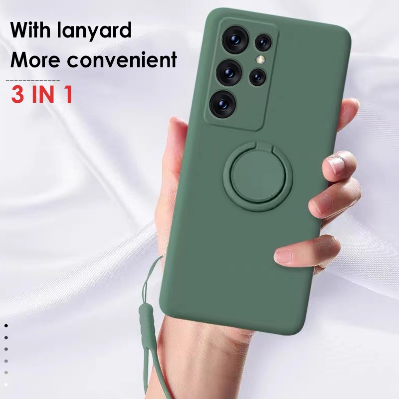Ốp Điện Thoại Silicon Lỏng Cho Samsung Galaxy S24 S23 FE S25 Plus 5G Có Giá Đỡ Vòng Từ Tính Và Dây Đeo
