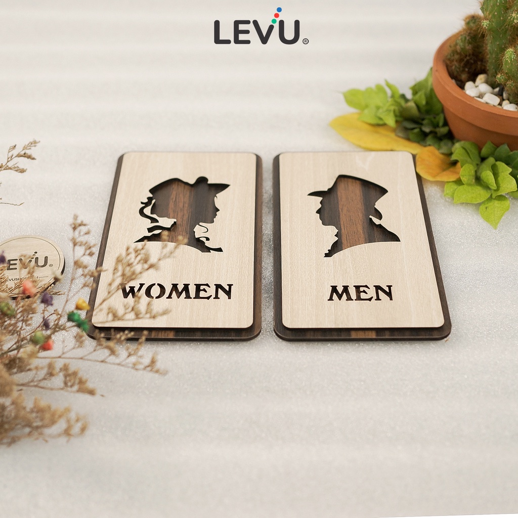 Bộ bảng Men Women trang trí cửa toilet phong cách mới LEVU-TL33