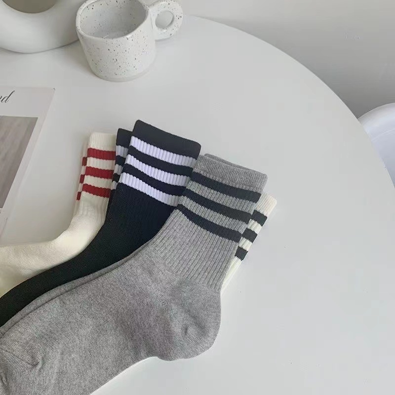 Tất cổ cao nam nữ cotton pha kẻ ngang pha trắng xám đen 3B phong cách thời trang [ Cổ cao kẻ ngang ]