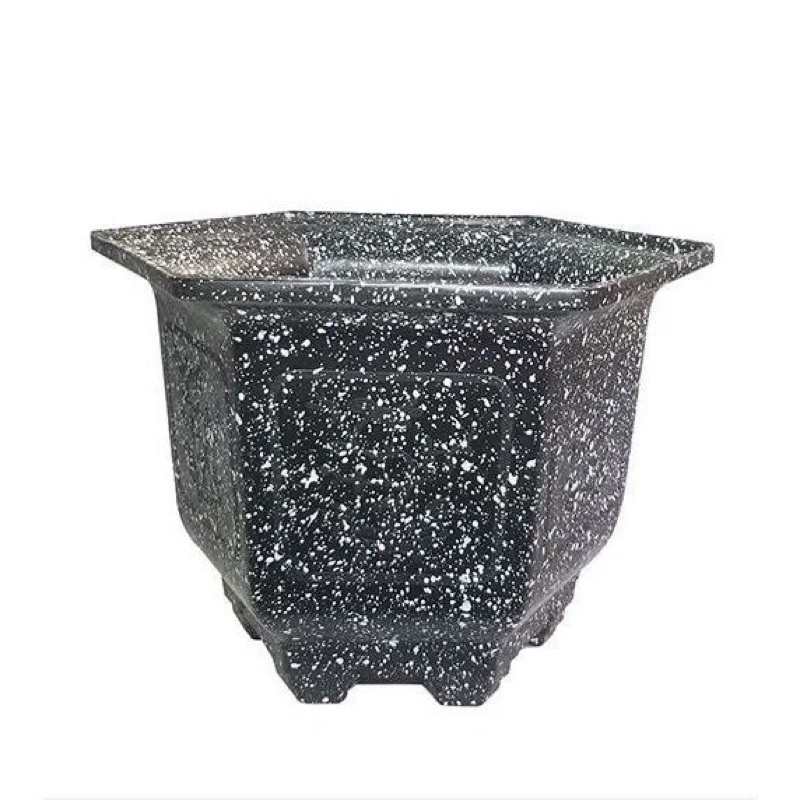 (32x22cm) Chậu nhựa lục giác LG19 vân giả đá đen/Trắng/Đỏ viền hoa văn nổi loại 1 dày, cứng, đẹp,hàng sẵn ạ