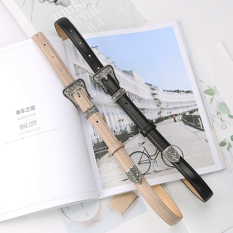 Thắt Lưng Nam Nữ Hoa Văn Sơn Tùng BẢN NHỎ 1.8Cm Cao Cấp Dây Nịt Lưng Unisex Hình Thang Màu Đen Horizon PhongCách Vintage