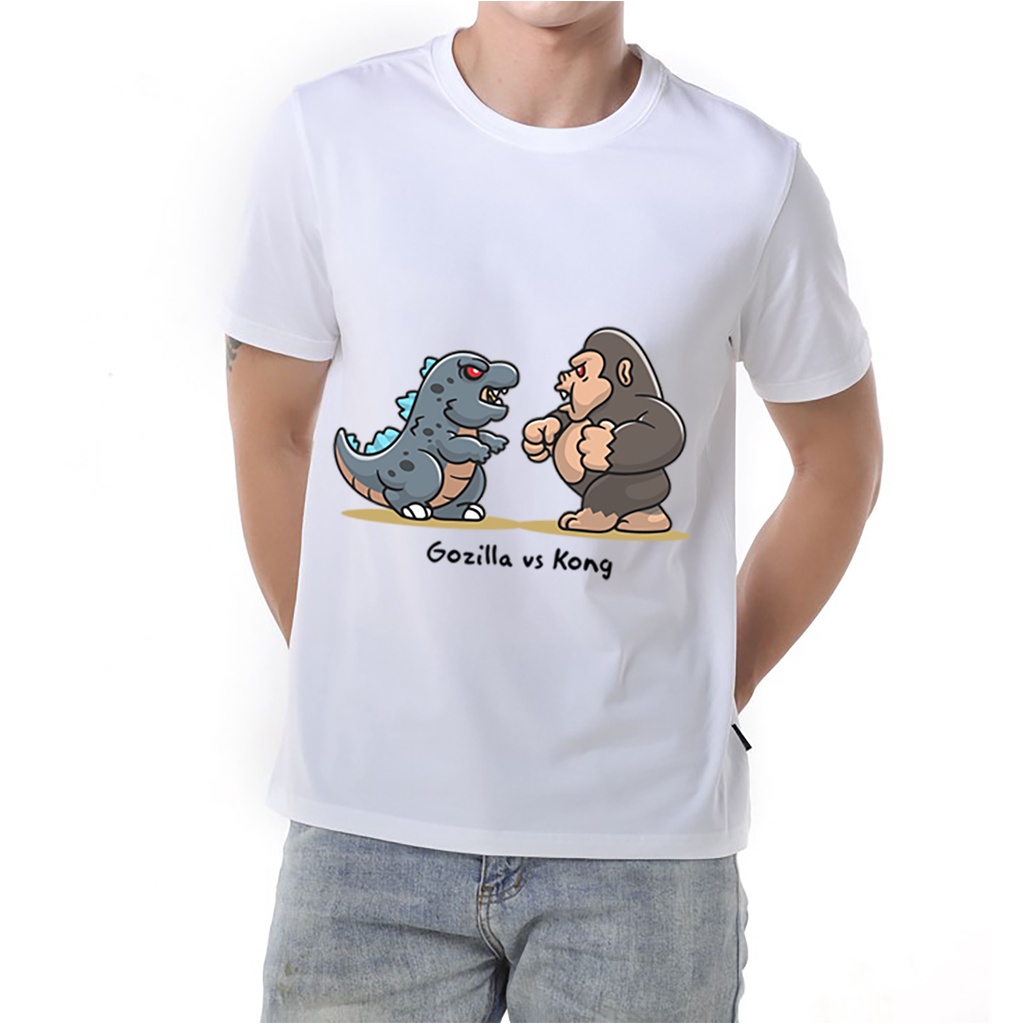 Áo thun trắng in hình Godzilla Vs Kong co dãn thấm hút mồ hôi size 40-100kg form rộng Basetee Unisex