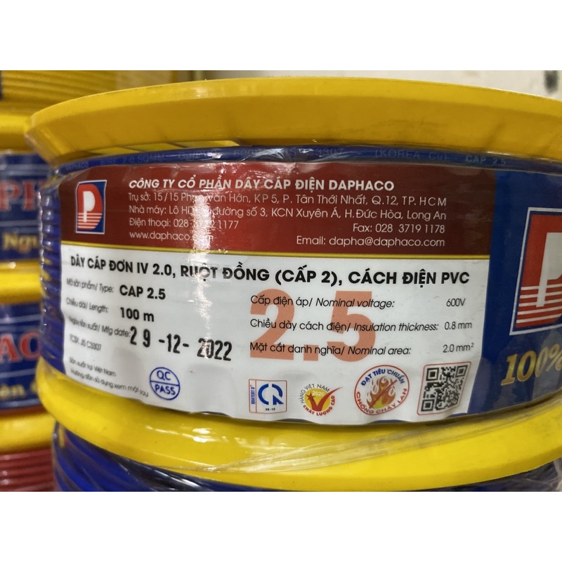 Dây điện Daphaco Đơn CAP2.5 tiết diện 2.0mm đơn 7 sợi (Cuộn 100 mét ...