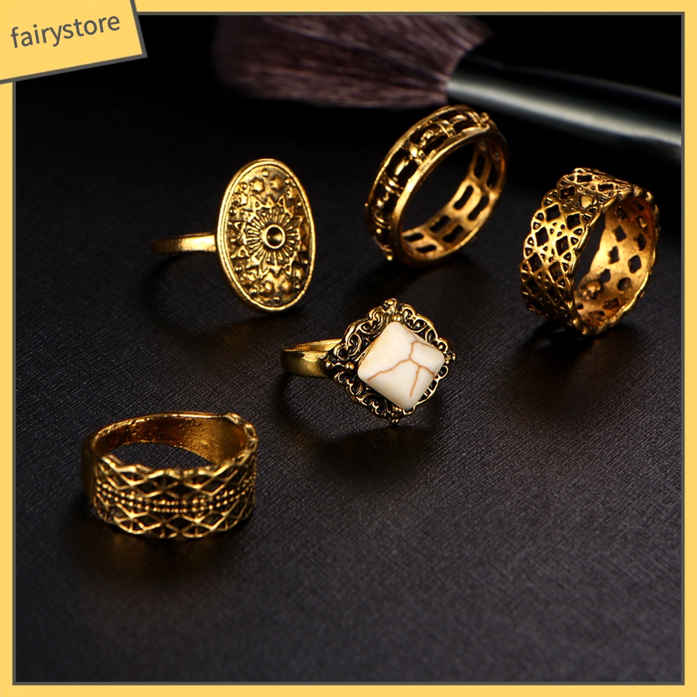 Set 5 Nhẫn Đeo Khớp Ngón Tay Vintage Cho Nữ