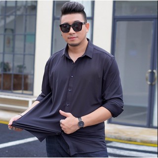 Áo Sơ Mi Tay Dài Vải Lụa Lạnh Siêu Co Giãn PLUS SIZE 60-175KG 10XL Cho Nam