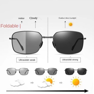 Sắc Thái Cho Nam Gấp Photochromic Kính Chống Nắng Lái Xe Có Khung Hợp Kim Kính Mắt Vuông Nam Ngoài Trời Phân Cực Lái Xe Kính Mát