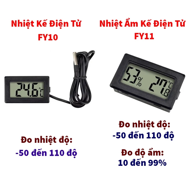 Nhiệt Kế Điện Tử -50*C ~ 110*C Có Đầu Dò Nhiệt Độ, Nhiệt Ẩm Kế Điện Tử Đo Nhiệt Độ Và Độ Ẩm 10-90% (Có Sẵn Pin)