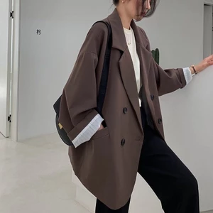 Áo khoác Blazer nữ dáng dài form rộng màu trơn vải 2 lớp dày dặn phong cách Hàn Quốc ABLZ001 - Tiktik