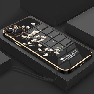 Ốp Điện Thoại gel silica Mềm Mạ Điện Họa Tiết Hoa Lan Trắng Bảo Vệ Toàn Diện Cho iPhone 13 13 pro 13 pro max