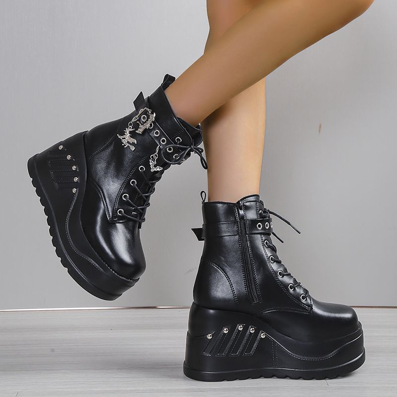 Giày Bốt Đế Dày Buộc Dây Phong Cách Gothic Punk Thời Trang