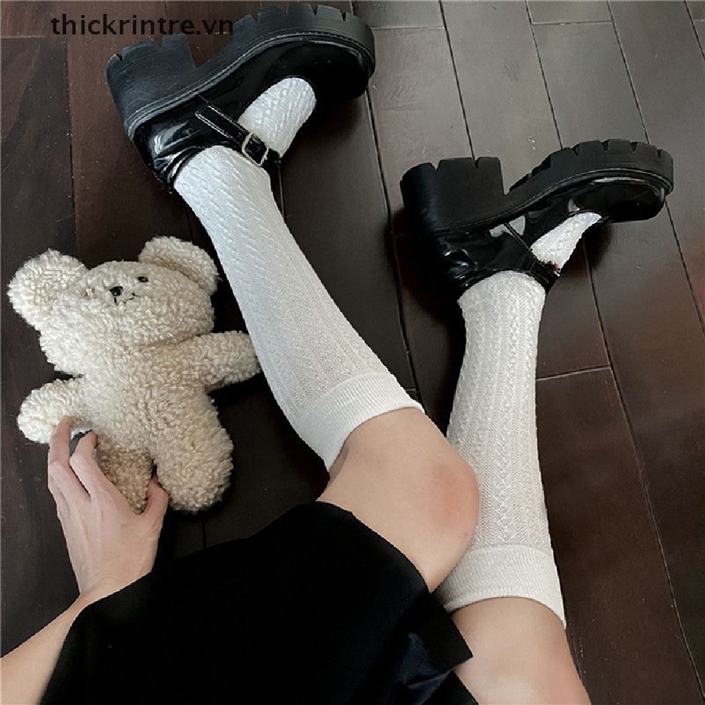Vớ Dài Đến Đầu Gối Màu Trắng Đen Phong Cách Nhật Bản Thời Trang Mùa Hè Cho Nữ