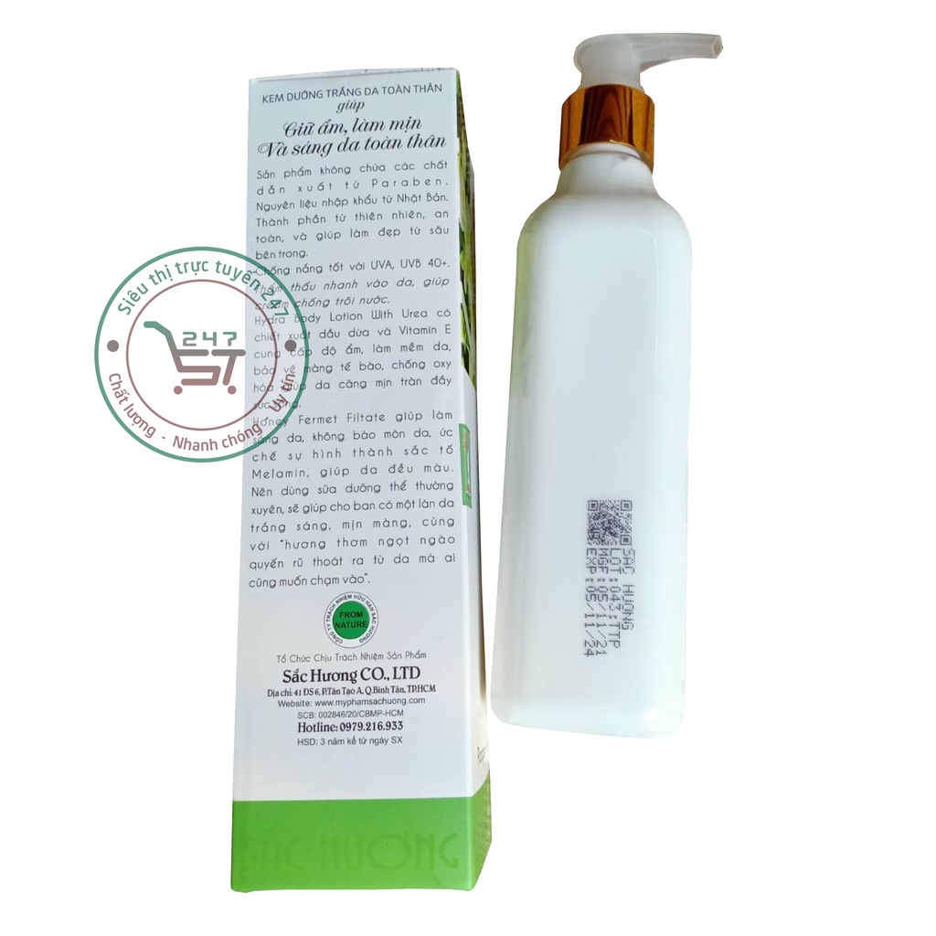 Sữa dưỡng thể Trắng da toàn thân Giữ ẩm Chống nắng Sắc Hương 250ml (trắng-xanh lá)