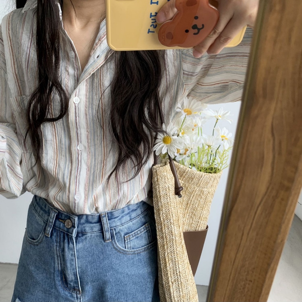 SUXI Áo Sơ Mi Nữ Dài Tay Cổ Bẻ Thời Trang Hàn