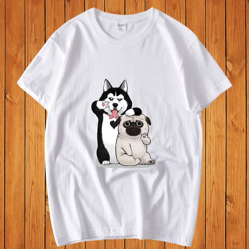 Áo Thun Nam Form Rộng HappyTee - Mẫu In Hình Husky Pug Ngộ Nghĩnh Chất Vải Cotton 100 Màu Đỏ,Trắng,Đen,Xanh Navi