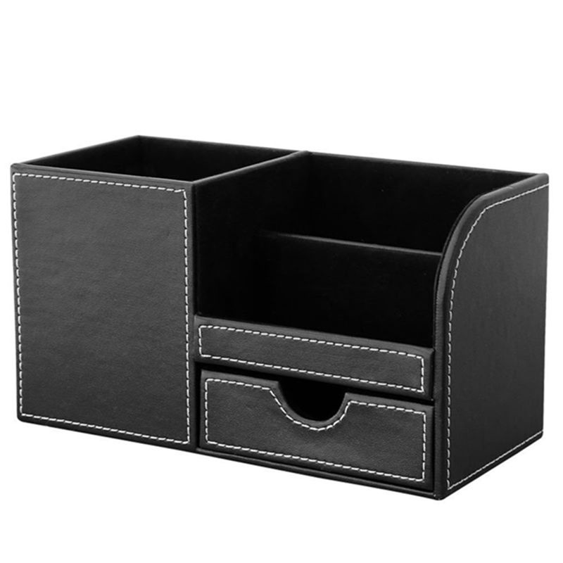 1 Chiếc Da PU Đa Năng Để Bàn Văn Phòng Phẩm Tổ Chức Hộp Bảo Quản Bút / Bút Chì, Điện Thoại Di Động, Thẻ Tên Doanh Nghiệp Điều Khiển Từ Xa