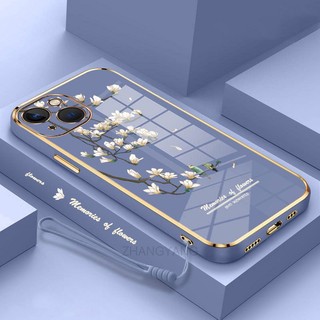 Ốp Điện Thoại gel silica Mềm Mạ Điện Họa Tiết Hoa Lan Trắng Bảo Vệ Toàn Diện Cho iPhone 13 13 pro 13 pro max