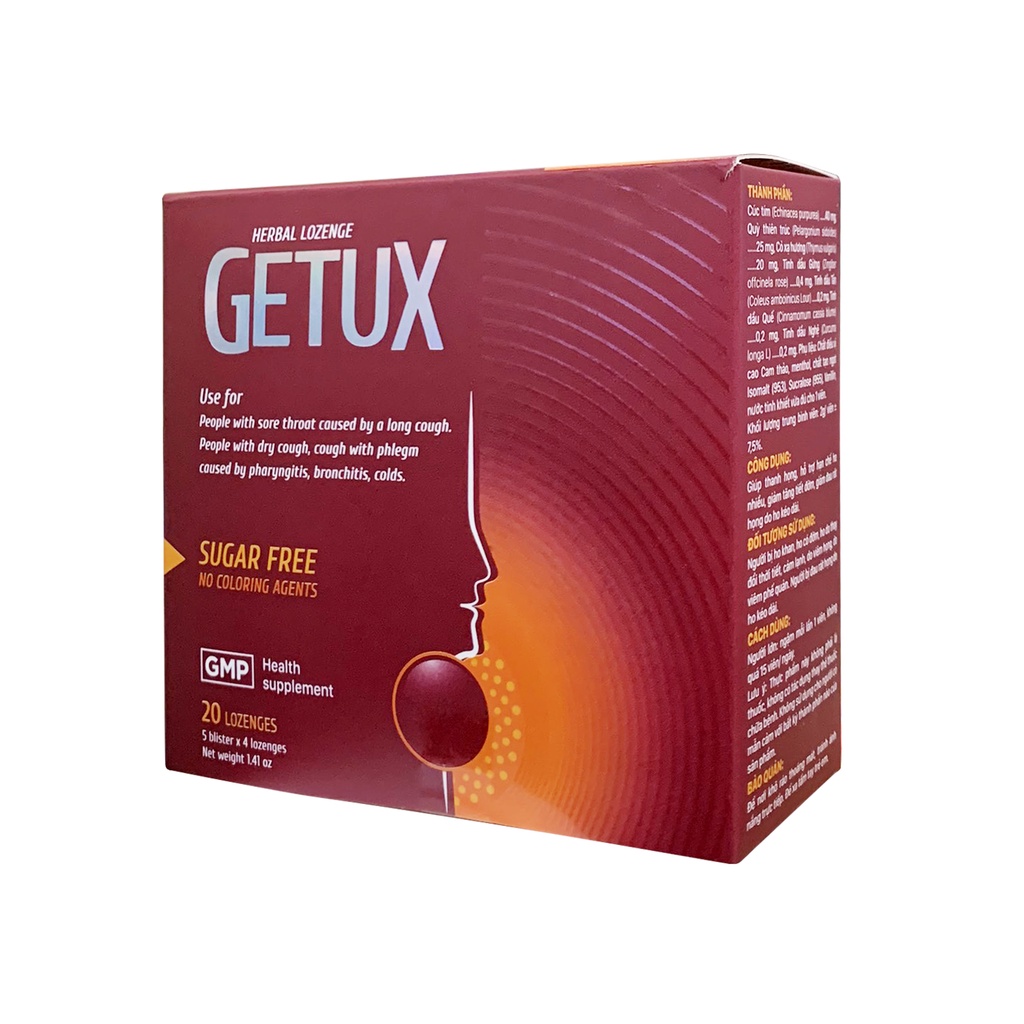 Kẹo Ngậm Thảo Mộc Getux FOBE Hỗ Trợ Giảm Ho, Đau Rát Họng (Không Đường) N2 - Hộp 20 viên