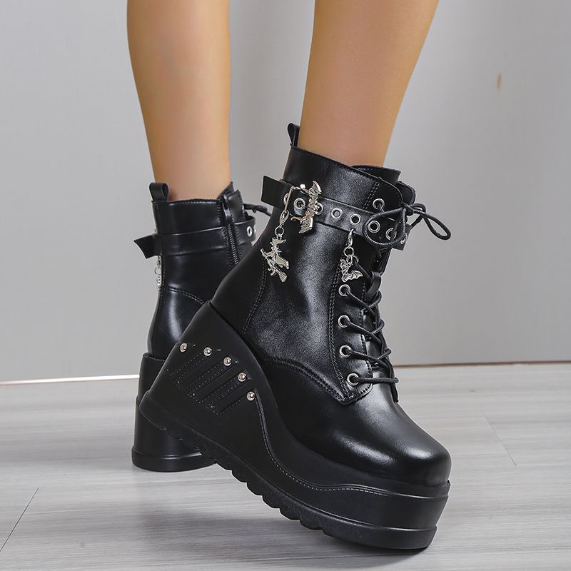 Giày Bốt Đế Dày Buộc Dây Phong Cách Gothic Punk Thời Trang