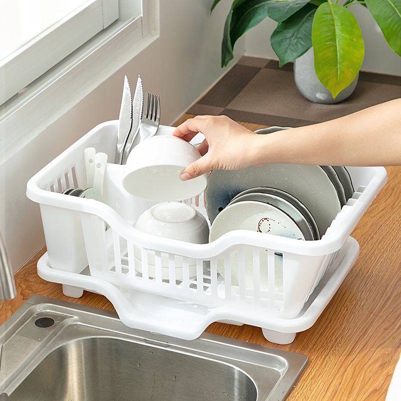 Rổ úp bát kèm khay hứng thoát nước, Giá úp bát thoát nước đa năng