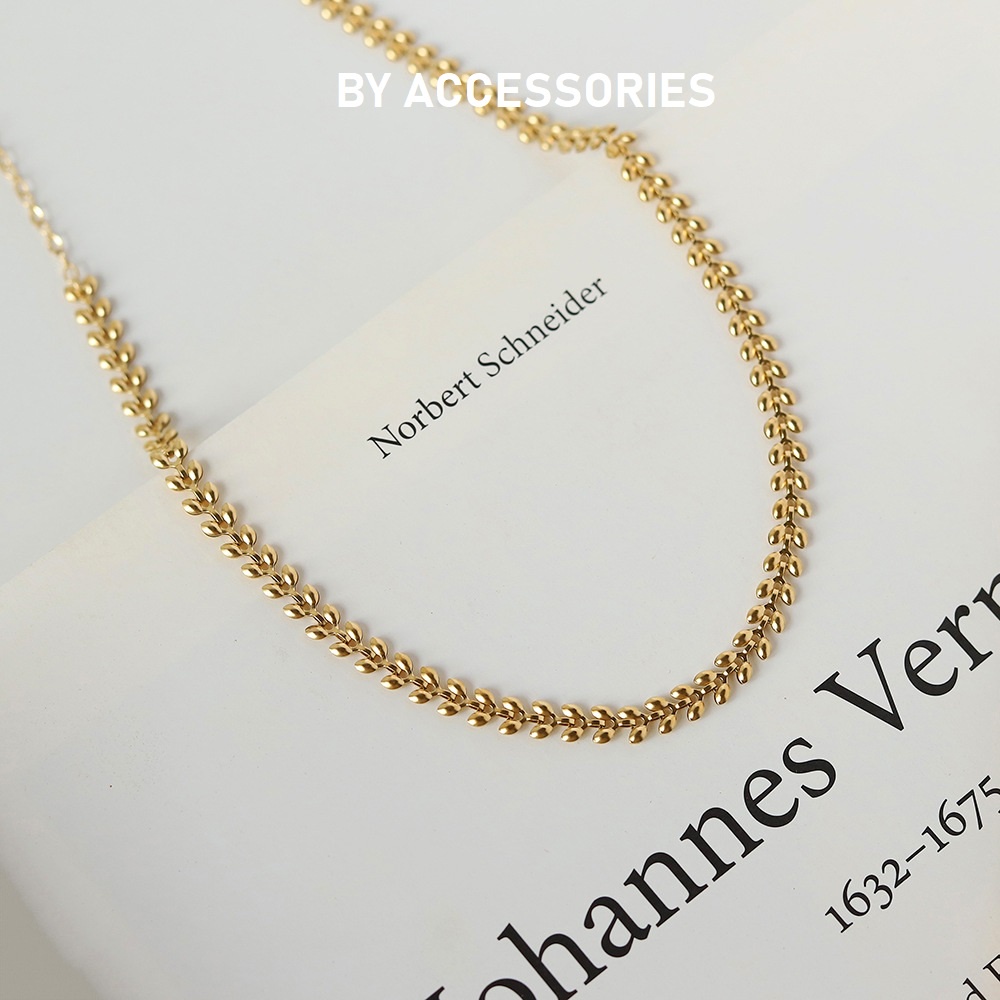 Vòng cổ choker nữ titan kiểu chiếc lá mạ vàng 18K không gỉ WN2308