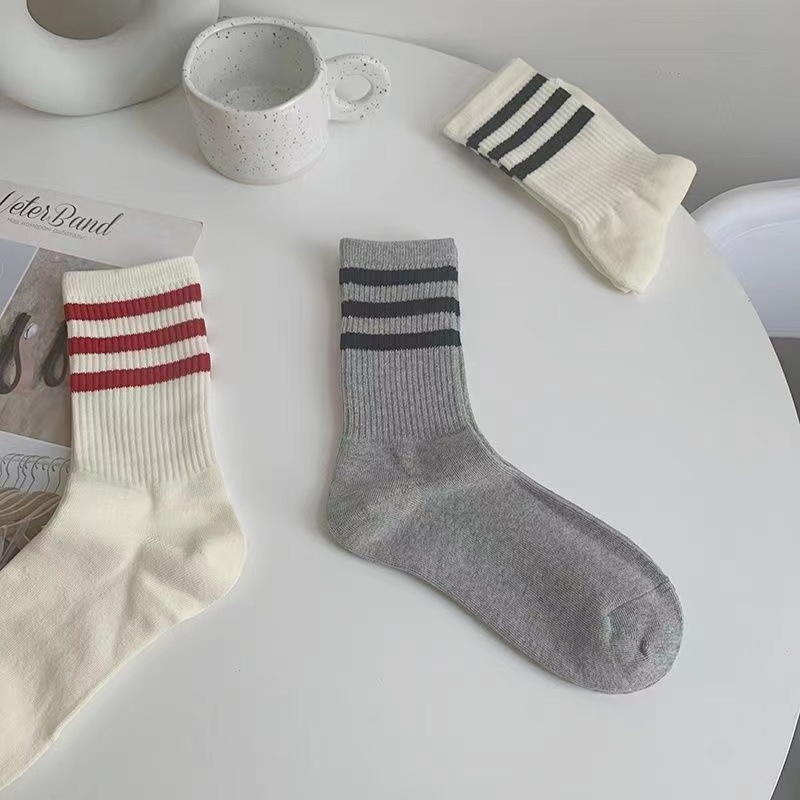 Tất cổ cao nam nữ cotton pha kẻ ngang pha trắng xám đen 3B phong cách thời trang [ Cổ cao kẻ ngang ]