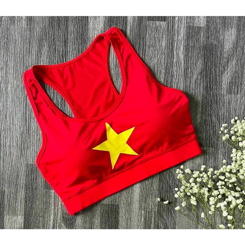Áo bra sao vàng tặng kèm đệm ngực sẵn sll cho đội nhóm , clb ...chất thun poly co giãn 4 chiều siêu đẹp
