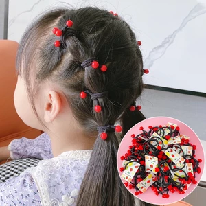 Bộ 10 Dây Thun Cột Tóc Đính Hạt Nhỏ Màu Đỏ Xinh Xắn Cho Bé Gái