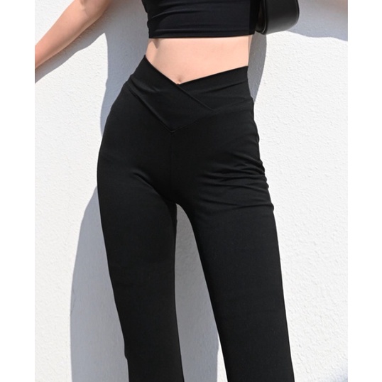 Slimmer Quần Legging Thể Thao Lưng Cao Dáng Ôm Cổ Chữ V Thiết Kế Chéo Eo Quyến Rũ Phong Cách Âu Mỹ