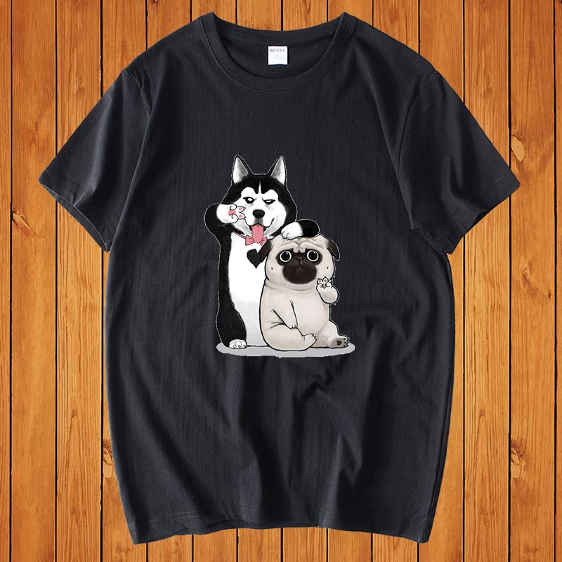 Áo Thun Nam Form Rộng HappyTee - Mẫu In Hình Husky Pug Ngộ Nghĩnh Chất Vải Cotton 100 Màu Đỏ,Trắng,Đen,Xanh Navi