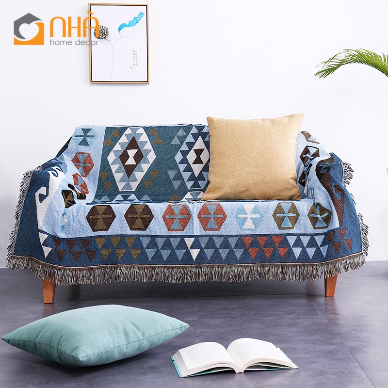 Thảm Phủ Sofa Trang Trí Homestay Họa Tiết Thổ Cẩm Sang Trọng