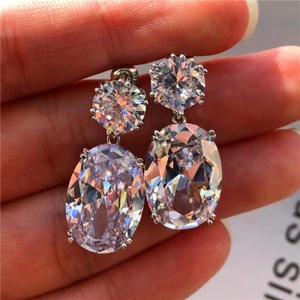 Xuyên Biên Giới Khuyên Tai zircon Lớn Hình Quả Trứng Cá Tính Thời Trang Âu Mỹ Có Nhiều Màu Có Sẵn