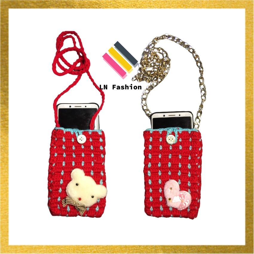Túi đựng điện thoai móc thủ công bằng len- Túi len handmade- Móc len thủ công