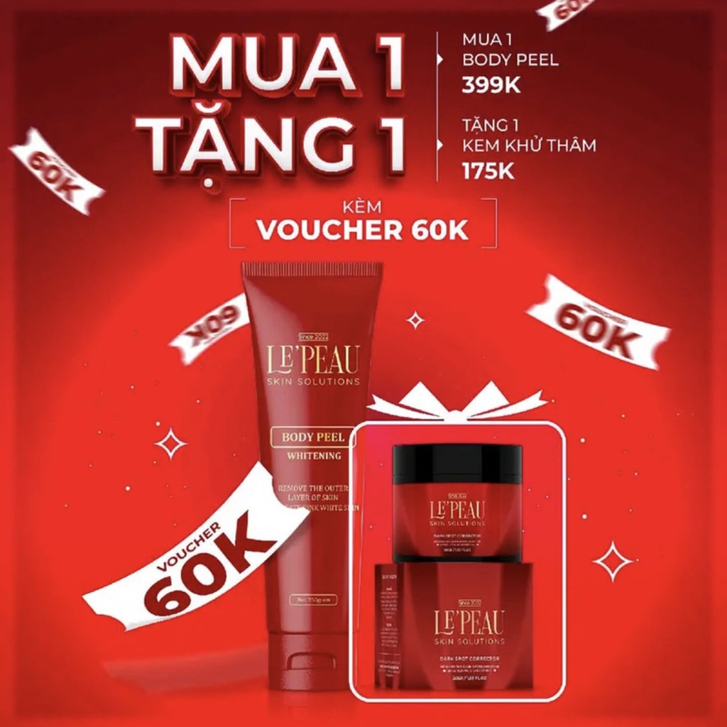 (Đã bán 382) (Mẫu Mới Tặng Kem 175k) Kem Peel Body LePeau, Peel Body, Trắng Da Mờ Thâm, Peel Nách, Đầu Gối