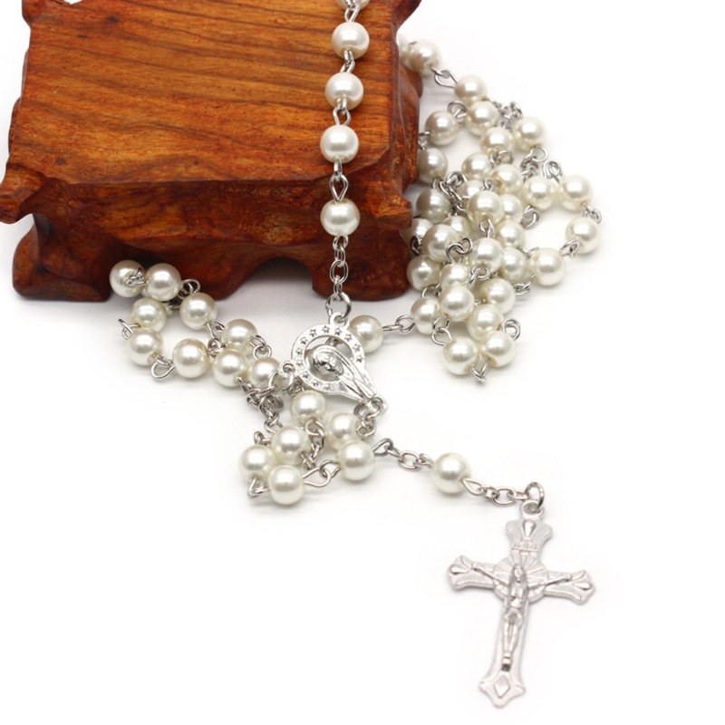 Pealike Cross-Necklace Công giáo Chuỗi Mân Côi Vòng cổ Huy chương và Thánh giá Dây chuyền mặt dây chuyền