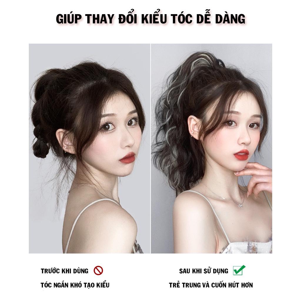 Kẹp Tóc Giả Đuôi Ngựa Xoăn Sóng Nước Gảy Light-Tóc Giả Đuôi Ngựa Xoăn Gợn Sóng 35cm (Có kẹp kèm theo)