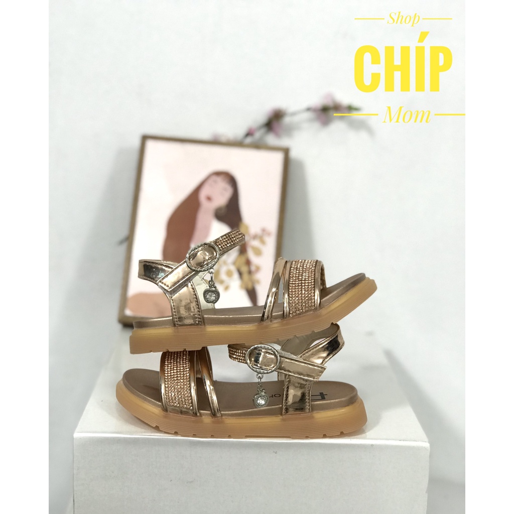 sandal bé gái dép quai hậu đi học cho bé đế dẻo chống trượi đính đá sang chảnh êm chân QCCC full hộp SL618