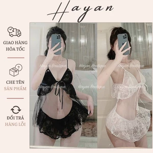 HT42 Bộ ngủ sexy ren xè v1 xuyên thấu mềm mại,đồ ngủ croptop gợi cảm quyến rũ HT42