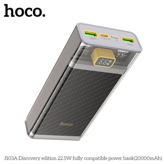Pin Dự Phòng Hoco J103A 20000mAh QC3.0 22.5W, PD TypeC 20W, Màn hình LCD (Xám)