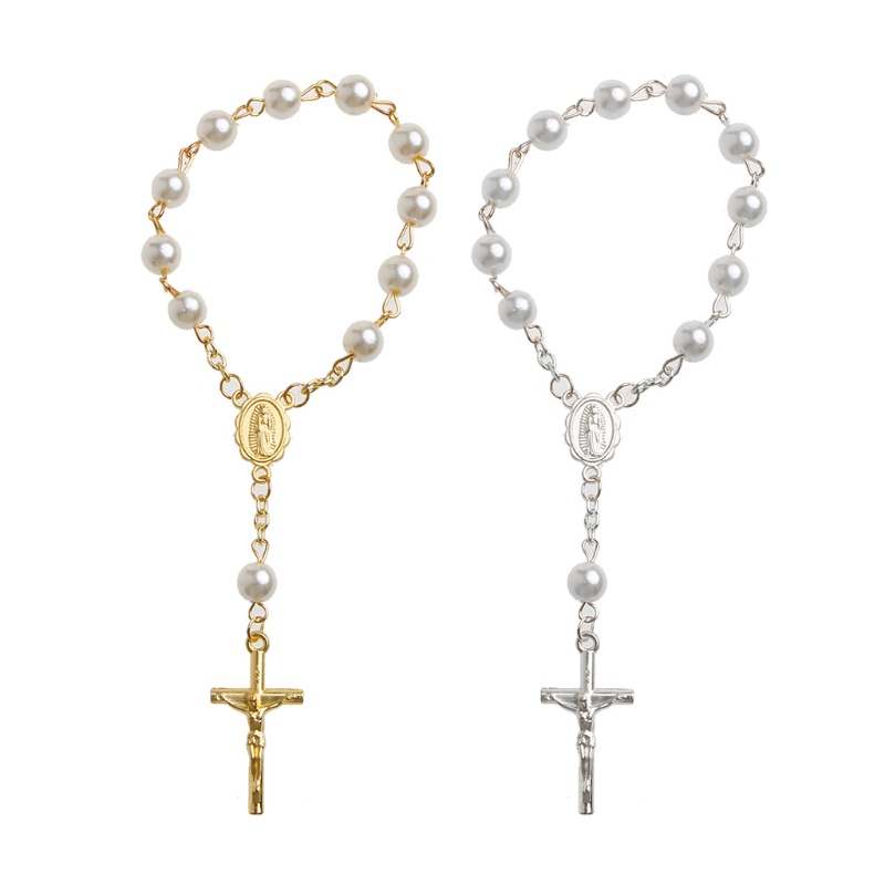 Vic Lễ Rửa Tội Mini Mân Côi Màu Ngà Ngọc Trai Giả Cho Vòng Tay Chữ Thập Tuyệt Vời Cho Christening Bé Tắm Tiệc Cưới Holid